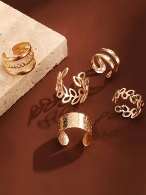 Gold Open Band Ear Cuffs - Set of 5